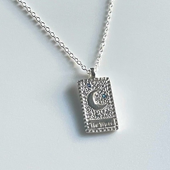 Sterling Silver Rectangle Moon and Stars Necklace - Picture 5 of 17